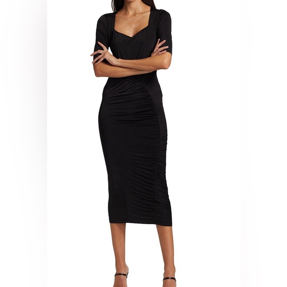 WAYF Rigby Stretch Satin Ruched Midi Dress - Picture 2 of 3